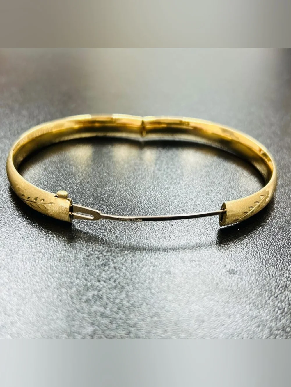 14K Gold Floral Bangle Bracelet: Stackable Real Gold Bangle - Picture 7 of 7